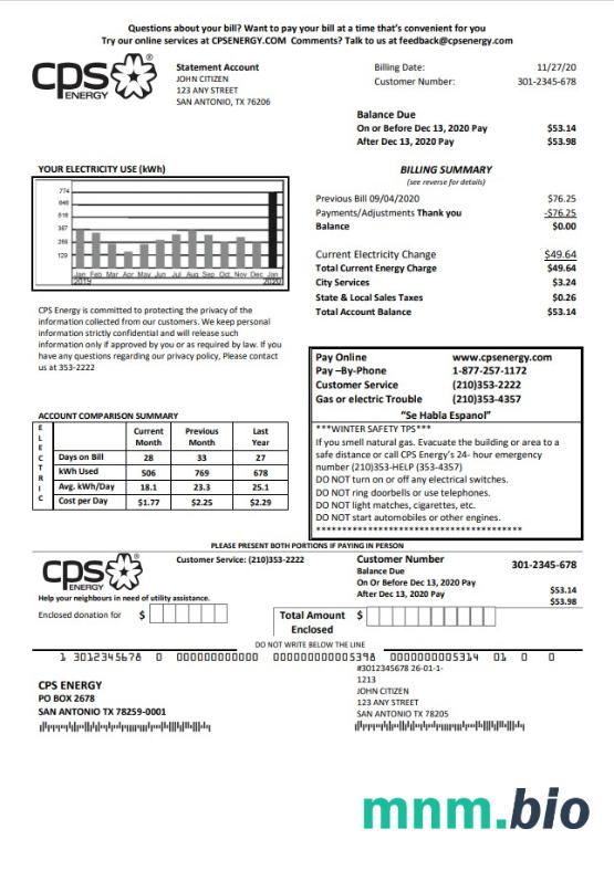 Szablon rachunku za media USA Texas CPS w formacie Word i PDF